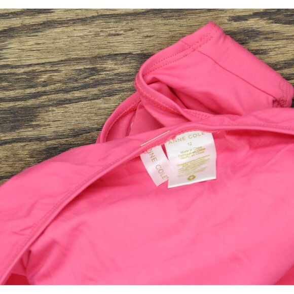 NWT Anne Cole Live In Color Twist Front Shirred One Piece Swimsuit Pink Glow 12 - Picture 7 of 7